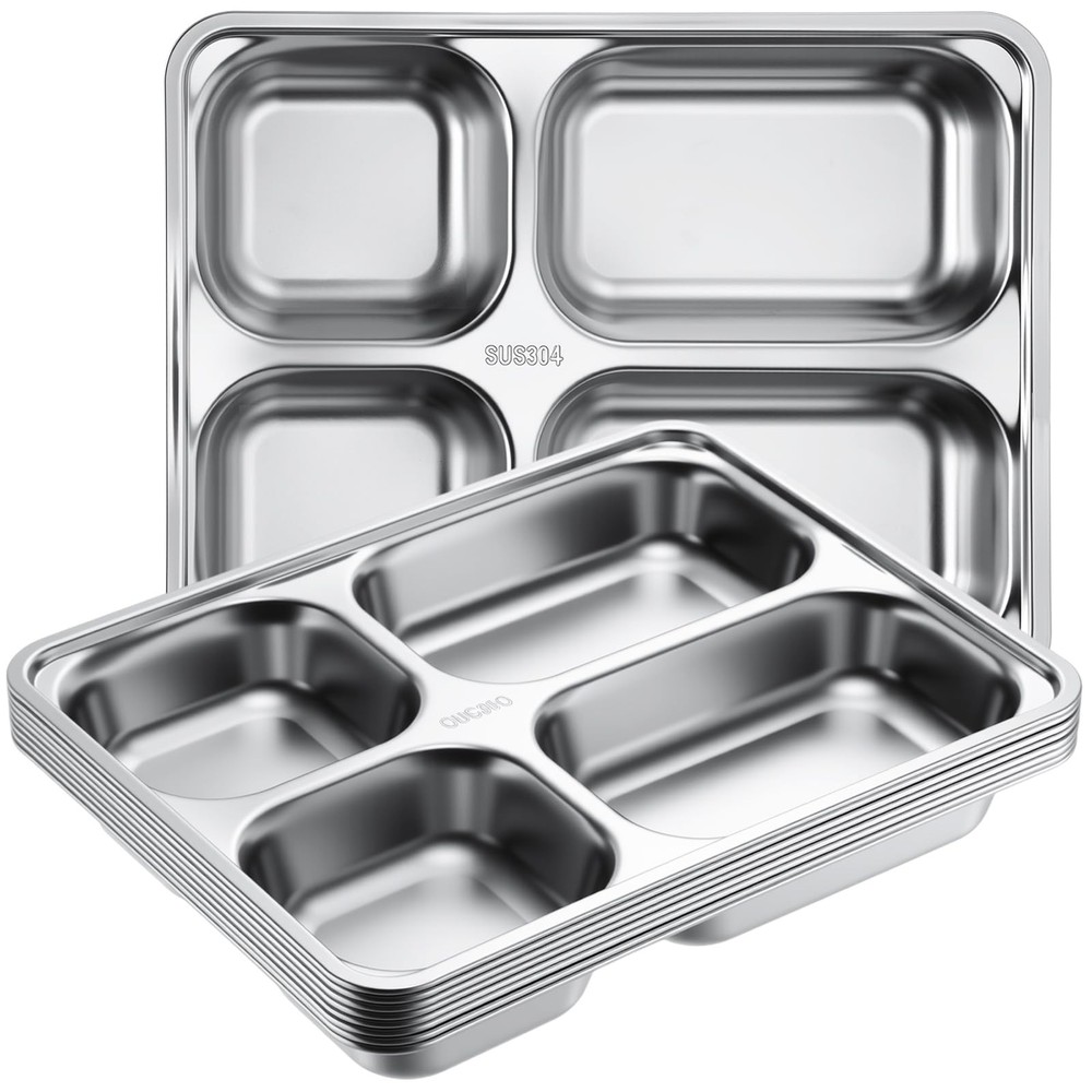 Foaincore 8 Pack 304 Stainless Steel Divided Plates Rectangular Portion Control