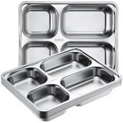 Foaincore 8 Pack 304 Stainless Steel Divided Plates Rectangular Portion Control