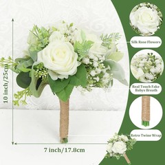 Bridesmaids Bouquets Set of 6 Ivory White Artificial Flowers 7 Inch Bridesmaid B