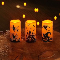 Halloween Candles, Orange Flameless Candles, Battery Operated Decals Plastic
