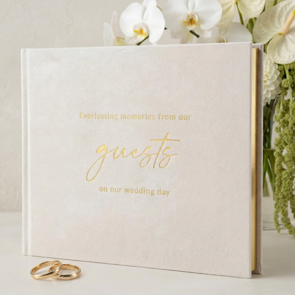 Simply Beige Wedding Guest Book for Reception Linen Sign In Book