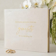 Simply Beige Wedding Guest Book for Reception Linen Sign In Book