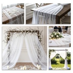 2 Pcs Pearl Table Runner, 10 Feet White Tulle Fabric Table Cloth 31 x 120 Inch