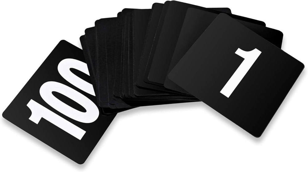 23084 1-100 Double Side Plastic Table Numbers, 4″ X 4″ Inch, Light Grey on Black