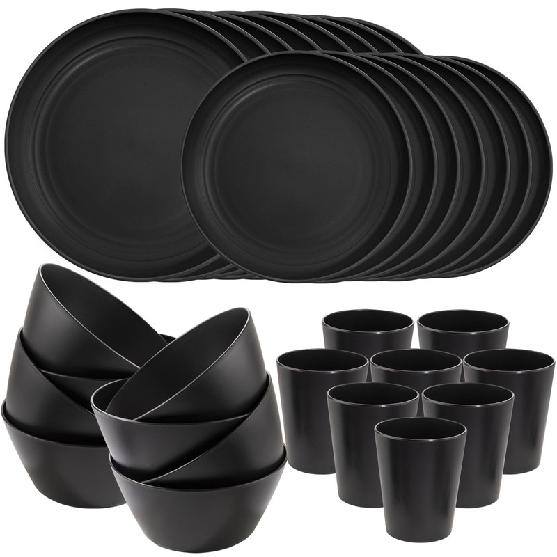 Liyh Love In Your Heart Liyh 48 Pcs Black Wheat Straw Plates And Bowls