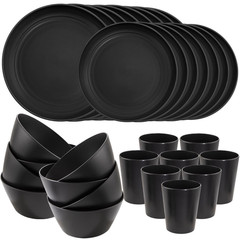 Liyh Love In Your Heart Liyh 48 Pcs Black Wheat Straw Plates And Bowls