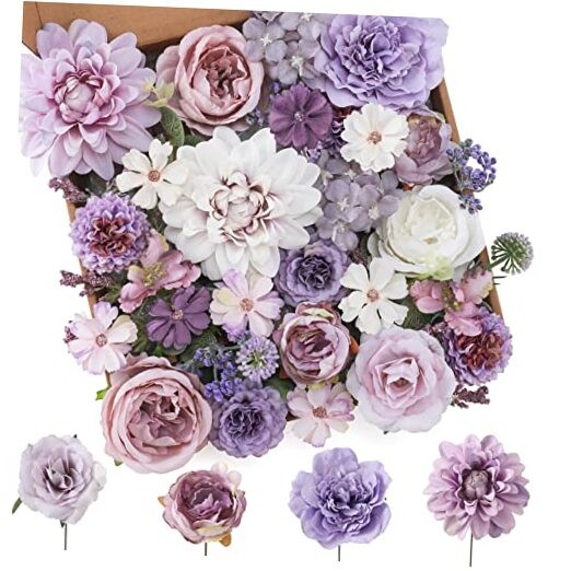 Artificial Flowers Combo Flowers Mix Silk Flowers Dahlia Roses with Purple