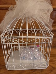 Bird Cage Wedding Card Gift Box White Metal Hinged Top Bow 84 Plastic Scatter…