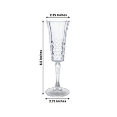 6 CLEAR Shatterproof 6 oz Plastic Champagne Flutes with Embossed Leaf Pattern