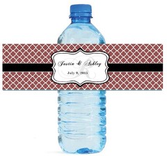 100 Marsala Monogram Pattern Wedding Water Bottle Labels Engagement Bridal 8″x2″