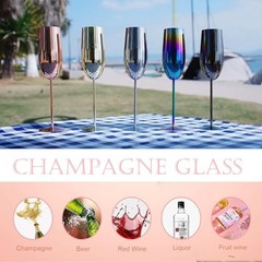 Stainless Steel Champagne Flutes Set of 2-Unbreakable Metal Long Rose Gold