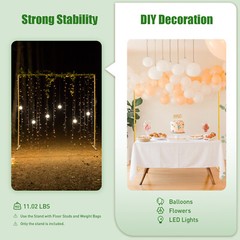 Gold Square Metal Wedding Arch Backdrop Frame for Wedding Ceremony W6.56xH6.56FT