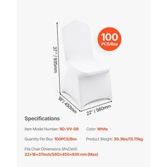 100PCS Spandex Stretch Chair Covers White for Wedding Party Banquet Decoration