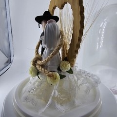 Roped with Love ~ Western Cake Topper Groom Black Cowboy Hat Bride in White READ