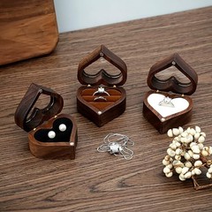 Wooden Ring Box, Personalized Ring Box Mini Engagement Ring Heart Clear White