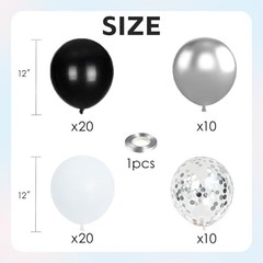 Black and Silver Balloons – 60pcs 12″ Black and White Black White Sliver