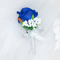 2Pcs Blue Rose Corsage and Boutonniere Set, Corsage Wristlet Band for Prom Su…
