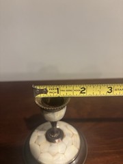 Vintage Stick Candle Holder Brass Mother of Pearl Inlay 3″ High ~ Made In India