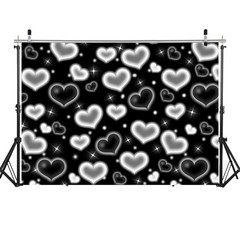 7x5ft Black Heart Backdrop 90s Backdrops for Photoshoot Valentines Decor Bann…