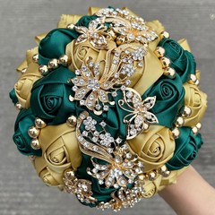 New Bridal Bouquet Exquisite Rhinestone Silk Rose and Pearl Handmade