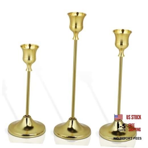 3PCS Candlestick Holders, Brass Gold Taper Candle Holders, Metal Vintage