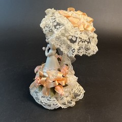 Vtg 1950’s Wedding Cake Topper Bride & Groom Ceramic 8” Blonde USA Lace Peach