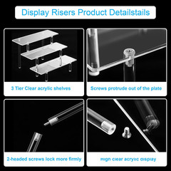 Acrylic Display Risers 3 Tier Clear Set of 2 Cupcake Stand Perfume Makeup Shelf