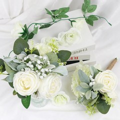 Bridesmaid Bouquets Set of 6 – Ivory White Artificial Flowers Bouquet for Brides