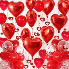 Red Heart Balloons Set, 30Pcs Heart Shaped Balloons and 50Pcs Red Hanging