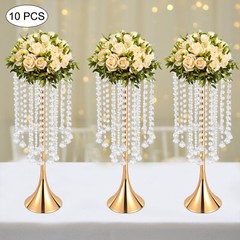 10Pcs Luxurious Acrylic Crystal Flower Stand Wedding Centerpieces on Floor Gold.