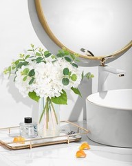 4pcs Fake Hydrangea with Vase -3D Real Touch Faux Hydrangea Flowers and White