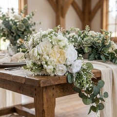 10″ White Rose Cascading Bridal Bouquet – Artificial Silk Wedding Flowers, Boho