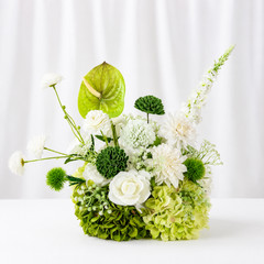 White Green Faux Floral Centerpiece Wedding Table Runner Arrangement Decor