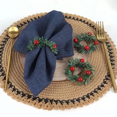 12Pcs Red Fruit Pine Needle Flower Napkin Rings Thanksgiving Christmas Party