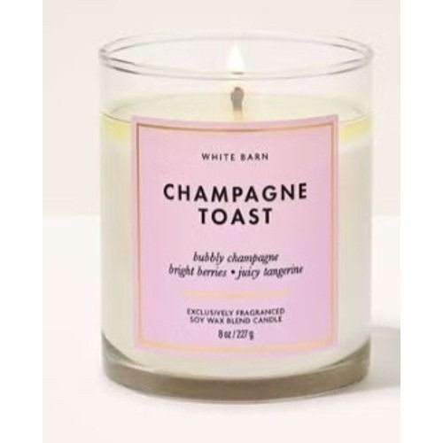 White Barn Champagne Toast Single Wick Soy Wax Blend Candle 8oz 227g Pink Label
