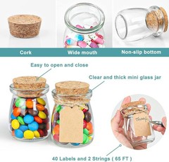 40 Pack Glass Favor Jars with Cork Lid, 3.4 oz Small Glass Bottles for Wedding F