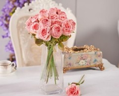 Rose Artificial Flower 12pcs Realistic Faux Silk Roses Fake A 12pcs Pink Rose