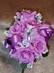 NEW 5″ Artificial Fucsia/Purple Rose Wrist Corsage Tulle Butterfly Prom/Wedding