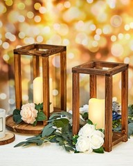Rustic Wooden Lantern Centerpieces 16pcs Wedding Party Table Decor Flameless LED