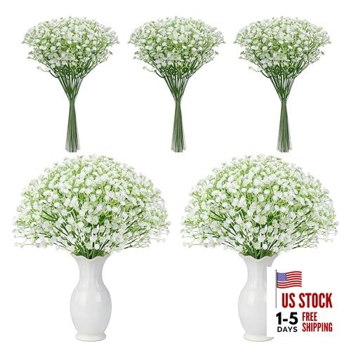 24PCS White Babys Breath Artificial Flowers,11» Elegant Faux 24-Baby Breath