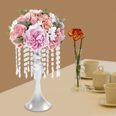 Set Of 10 Silver Tabletop Flower Stands 13.8 in Acrylic Crystal