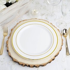 Plastic WHITE with Gold Rim 10.25″ PLATES Disposable Party Wedding WHOLESALE