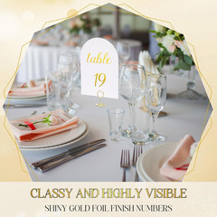 White and Gold Table Numbers 1-30 with Head Table Number Card and Holders, 5 X 7