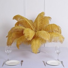 12 pcs 24-26″ long Gold Genuine Ostrich FEATHERS Wedding Party Centerpieces