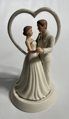Lenox Porcelain Gold Trim Heart Wedding Bride & Groom Brunette Cake Topper