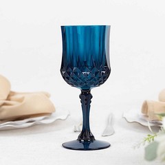 Balsa Circle Navy Blue Crystal Cut Disposable Plastic Wine 8 oz,