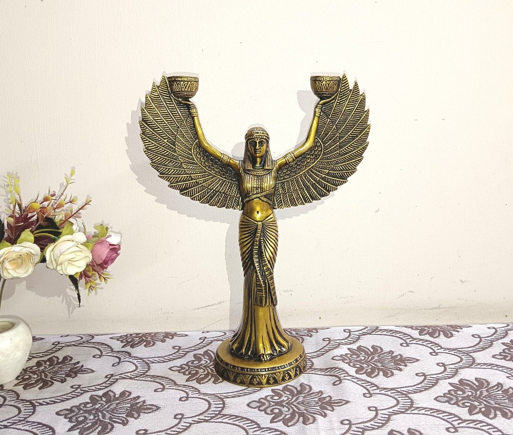 Egyptian Lady Candle Holder Statue Brass Greek Goddess Idol Candle Lamp CA488