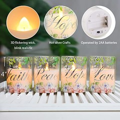 Pink Flameless Pillar Candles, Glass Led Candles Battery Floral & Terms