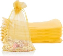 200× Golden Drawstring Organza Pouches 4″x6″ Wedding Jewelry Candy Gift Bags US