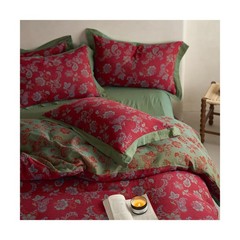 MKXI Red Floral Queen Duvet Cover Set Cotton Guaze Textured Shabby Chic Flowe…